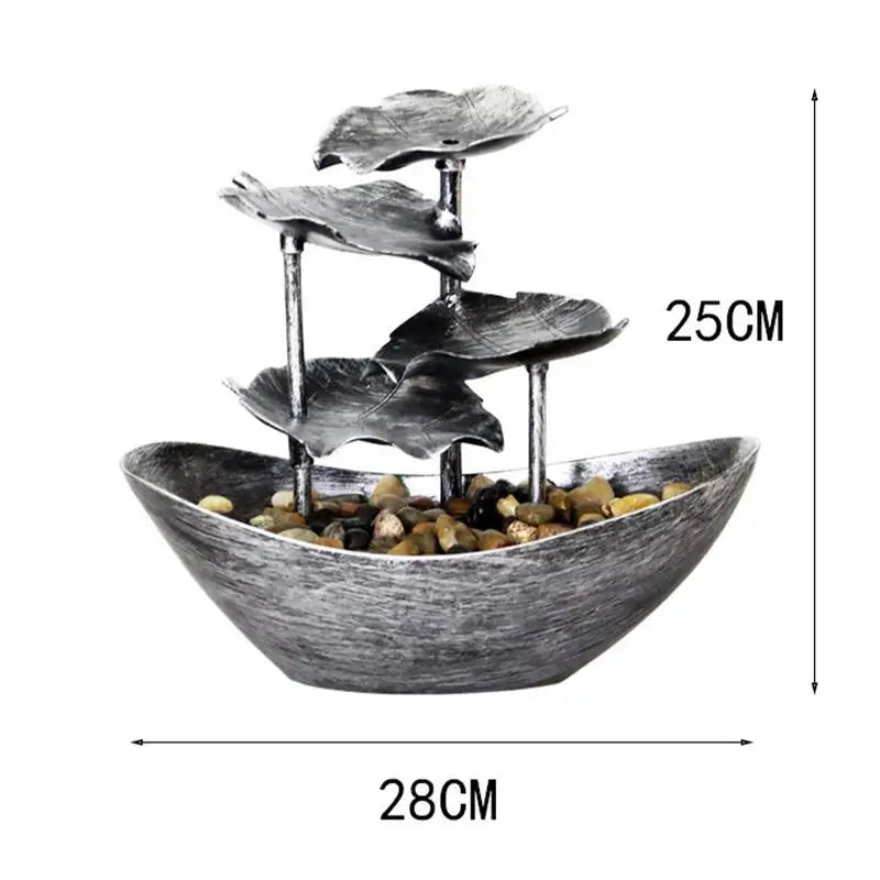 Tabletop Water Fountain 4-Tiers Lotus Leaf Small Waterfall Fountain USB Desk Fountain Automatic Pump USB Tabletop