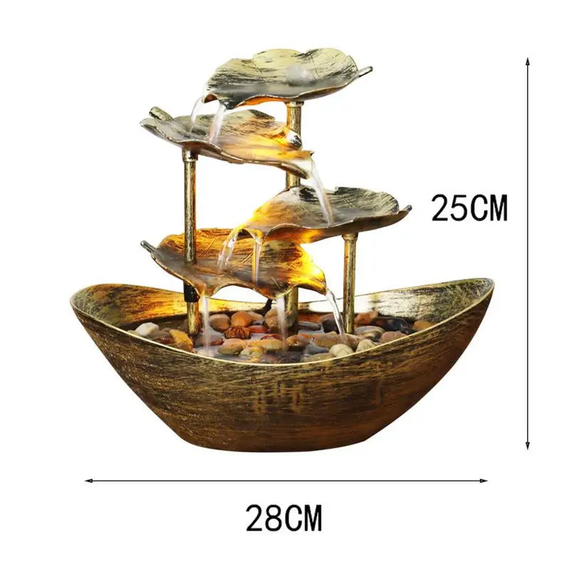 Tabletop Water Fountain 4-Tiers Lotus Leaf Small Waterfall Fountain USB Desk Fountain Automatic Pump USB Tabletop